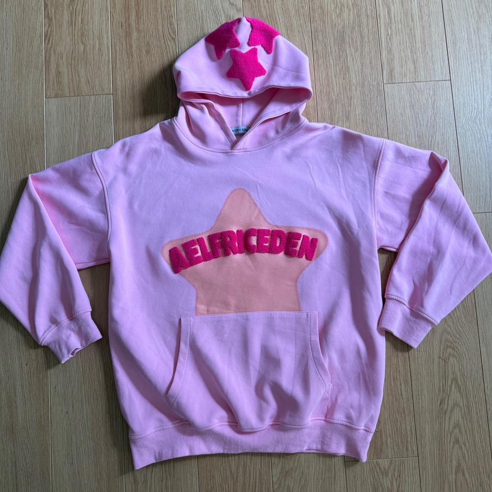 Aelfric Eden Hoodie XL Pink Star Chenille Patch Streetwear Vintage Skater Punk